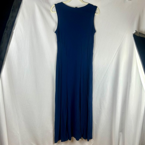 Nick & Dom Jersey Knit Maxi Dress Women Medium Navy Blue Beaded Neck Stretch - Picture 6 of 9